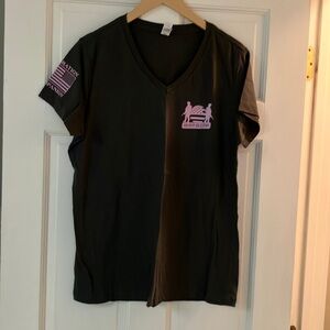 District Gray V-Neck Patriotic Tee with Pink Accents